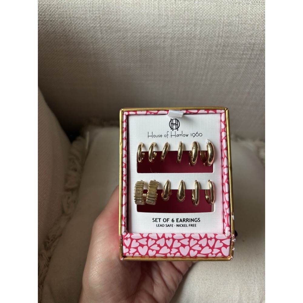 House Of Harlow 1960 Set Of 6 Gold Tone Huggie Earrings Lead Safe Nickel Free
